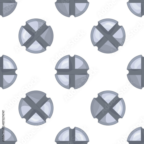 Seamless pattern of realistic metal crosshead screws rotating on white background, hardware and diy supplies