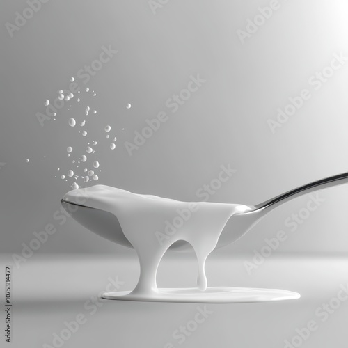 a spoon with milk pouring out of it