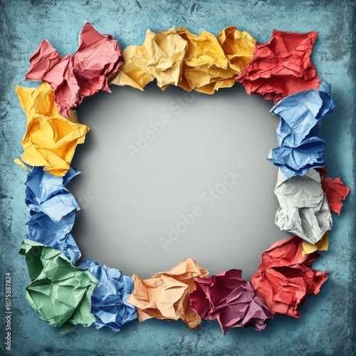 a frame made of crumpled paper with a copy space