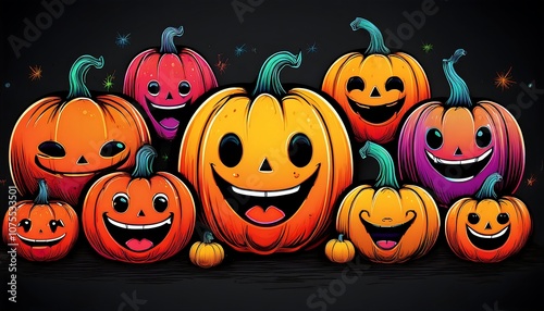  Vibrant silhouettes of pumpkins with various emotions isolated on a black background perfec_1(1876)