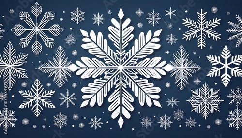  Vector illustration of white snowflakes with Christmas motifs and winter elements featu_1(1808)