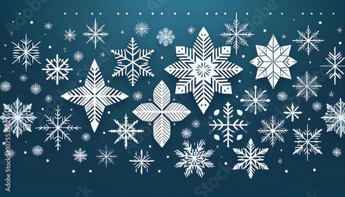  Vector illustration of white snowflakes with Christmas motifs and winter elements featuring_1(1805)