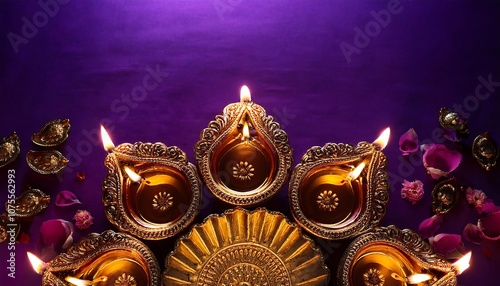  A majestic Diwali scene unfolds with a rich royal purple base adorned by intricate gold flo_1(402)