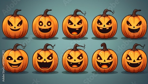  Vector illustrations of halloween lanterns with various facial expressions isolated on soli_1(1815)