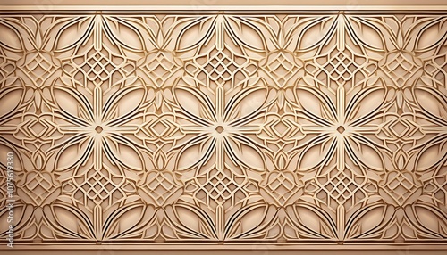  This design features a beige Oriental pattern with repeated geometric arabesque motif a_1(1753)