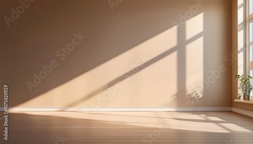  Sunbeams from a panoramic window cast gentle shadows on a smooth beige wall in this simple,_1(1719)