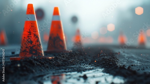 Traffic Cones and Asphalt Layers