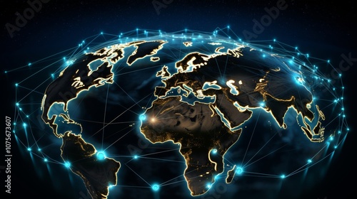 Global communication network interconnected business nodes and worldwide collaboration platforms