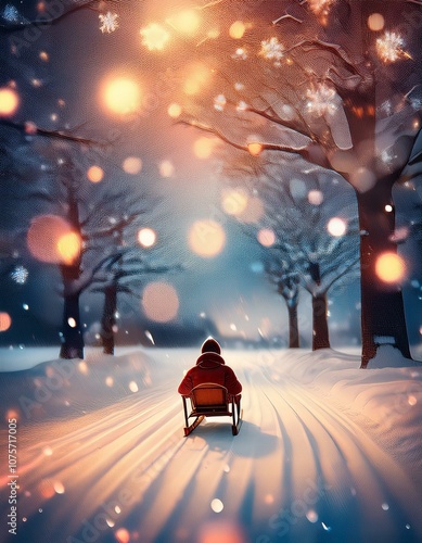 A pair of sleds resting on a snowy winter landscape, with soft snow covering the ground, evoking a magical winter wonderland.