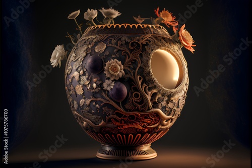 Gothic vase with floral ornament. 3D illustration.