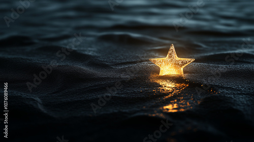 shining star buried in sand and ocean romantic