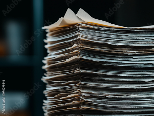 Macro shot of old newspaper with yellowed pages