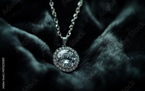 A sparkling pendant necklace resting on soft fabric, showcasing elegance and luxury.