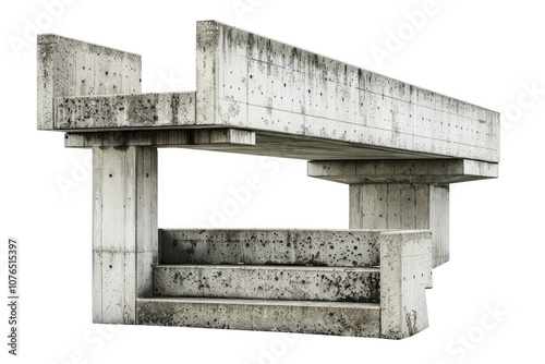 A single concrete bench situated on a flat cement floor