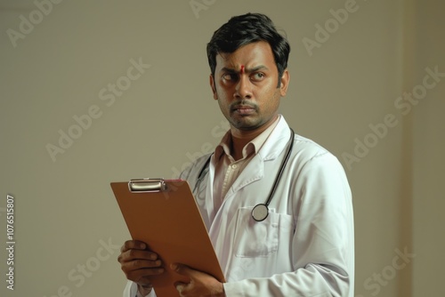 A professional scientist holding a clipboard, likely preparing for research or data collection