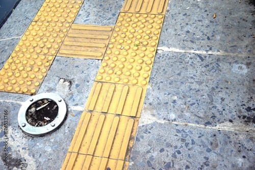 The braille blocks in yellow at the pedestrian area are intended to help blind people walk