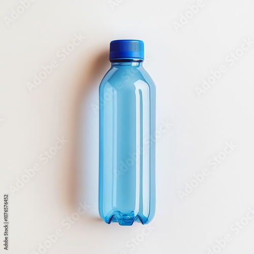 Durable plastic bottle with a bold blue cap, emphasizing portability and hydration, isolated on a crisp white background