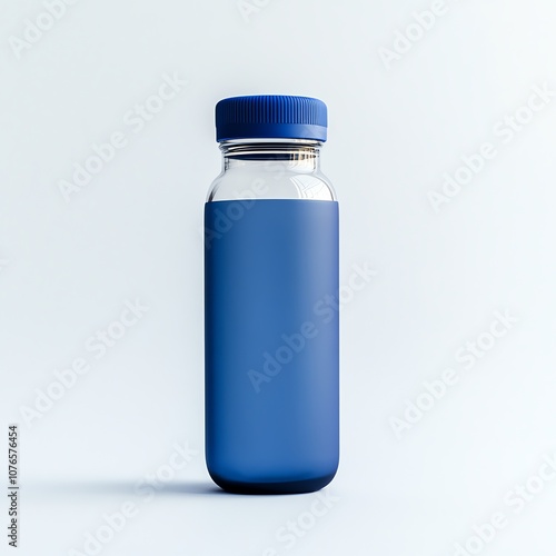 Durable plastic bottle with a bold blue cap, emphasizing portability and hydration, isolated on a crisp white background