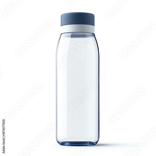 Durable plastic bottle with a bold blue cap, emphasizing portability and hydration, isolated on a crisp white background