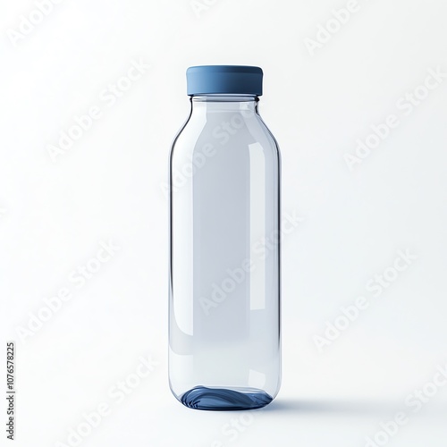 Durable plastic bottle with a bold blue cap, emphasizing portability and hydration, isolated on a crisp white background