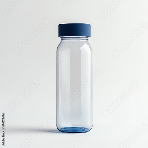 Durable plastic bottle with a bold blue cap, emphasizing portability and hydration, isolated on a crisp white background