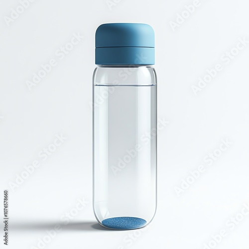 Durable plastic bottle with a bold blue cap, emphasizing portability and hydration, isolated on a crisp white background