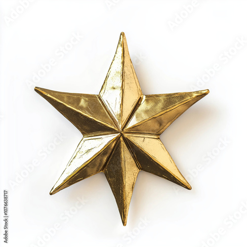 Golden Christmas Star isolated Background. Top View