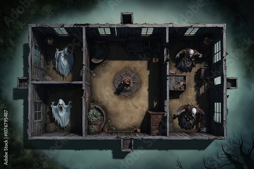 Haunting Wraiths in a Ruined Cabin Battlemap for Tabletop RPGs