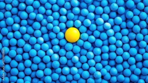 Vibrant Blue and Yellow Contrast of Balls in a Playful Enclave, Highlighting the Importance of Individuality Among a Sea of Uniformity