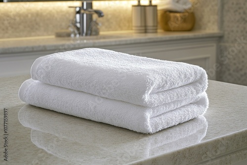 Two White Terrycloth Towels Folded on a Countertop