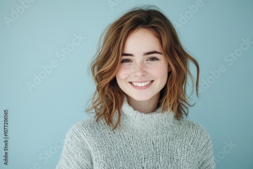 Woman with a warm and inviting smile, suitable for use in advertising or editorial content