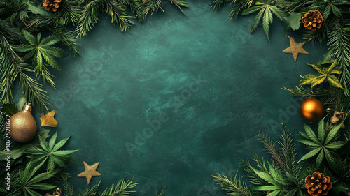 Cannabis themed Christmas background for Marijuana sales at legal dispensaries.