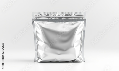 shiny silver foil stand up pouch, perfect for packaging various products, showcasing sleek design and versatility for storage. Ideal for food, snacks, or other items