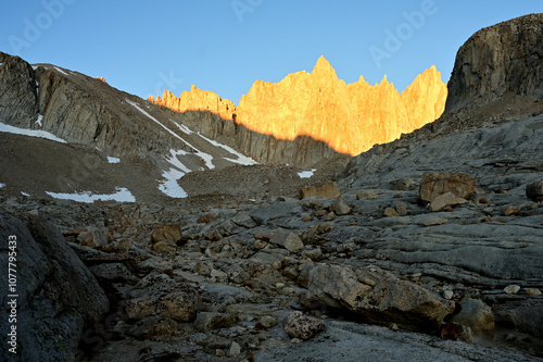 Alpenglow over the Sierra Crest along the Mount Whitney Trail, John Muir Wilderness, California. 