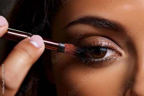 a woman applying a coat of brown volumizing mascara to a clients