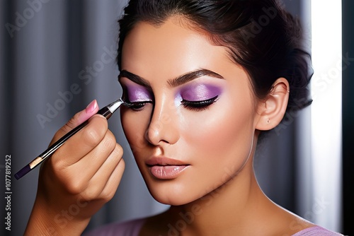 a woman applying a light peach toned corrector to a clients unde