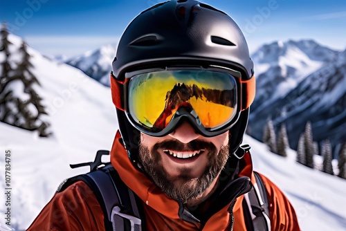 man wearing ski goggles and a helmet ready to hit the slopes