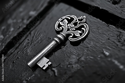 A skeleton key with a decorative handle, capturing a sense of mystery and history