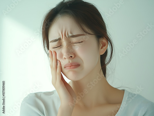 Asian young woman suffering from toothache