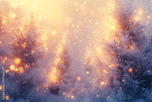 Fairytale forest in winter. Coniferous trees are covered with snow