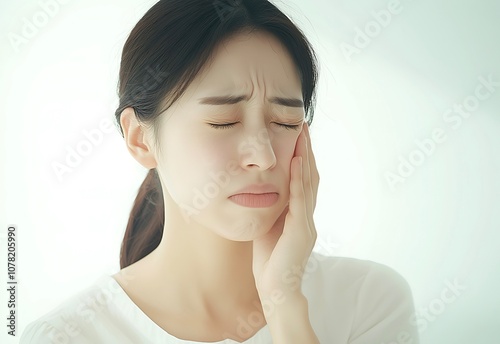 Asian young woman suffering from cheek pain