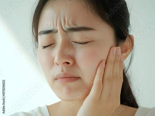 Asian young woman suffering from cheek pain