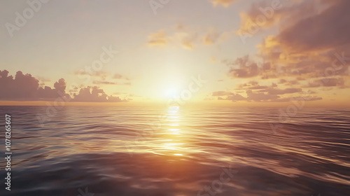 Endless horizon over calm ocean, warm, glowing sunset, 8k, hyper realistic, real life based