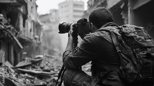 A photojournalist captures the devastation of a war-torn city.