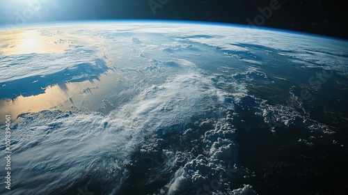 Satellite view of Earth showing vast continents and oceans with some cloud cover.