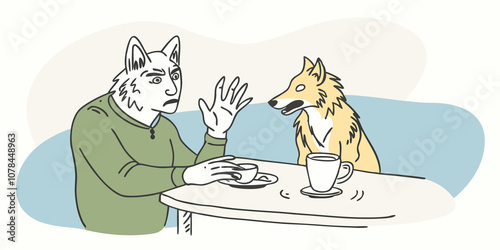 Pawing Gesture In a cafe someone is leaning on a table with their hands in a pawing motion expressing impatience like a wolf waiting to pounce on a meal.