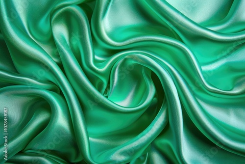 Green satin cotton fabric texture background pattern. Emerald soft silk.