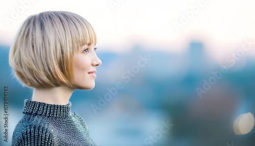 冬の街で遠くを見つめる女の子