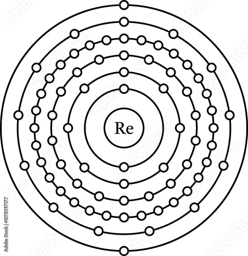 Rhenium Re electronic configuration, shell diagram vector illustration