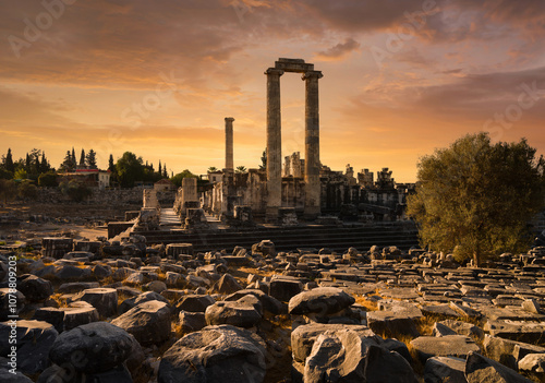 Sunrise at the temple of Apollo in Didim. Didyma is the temple of Apollo in the ancient Greek city. Travelling in Turkey. Didim district, Aydin province